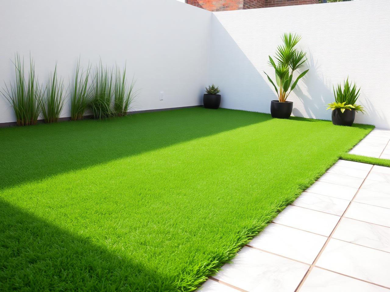 Kunstgras in een verzorgde tuin